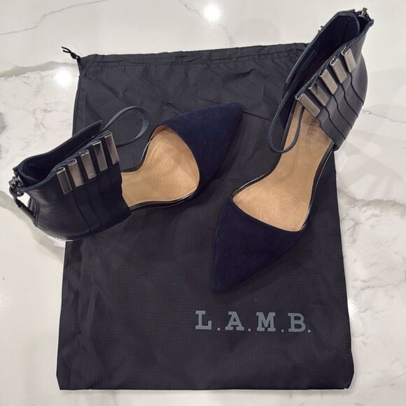 L.A.M.B. Navy and Silver Suede, Leather and Metal Heels - Picture 4 of 16